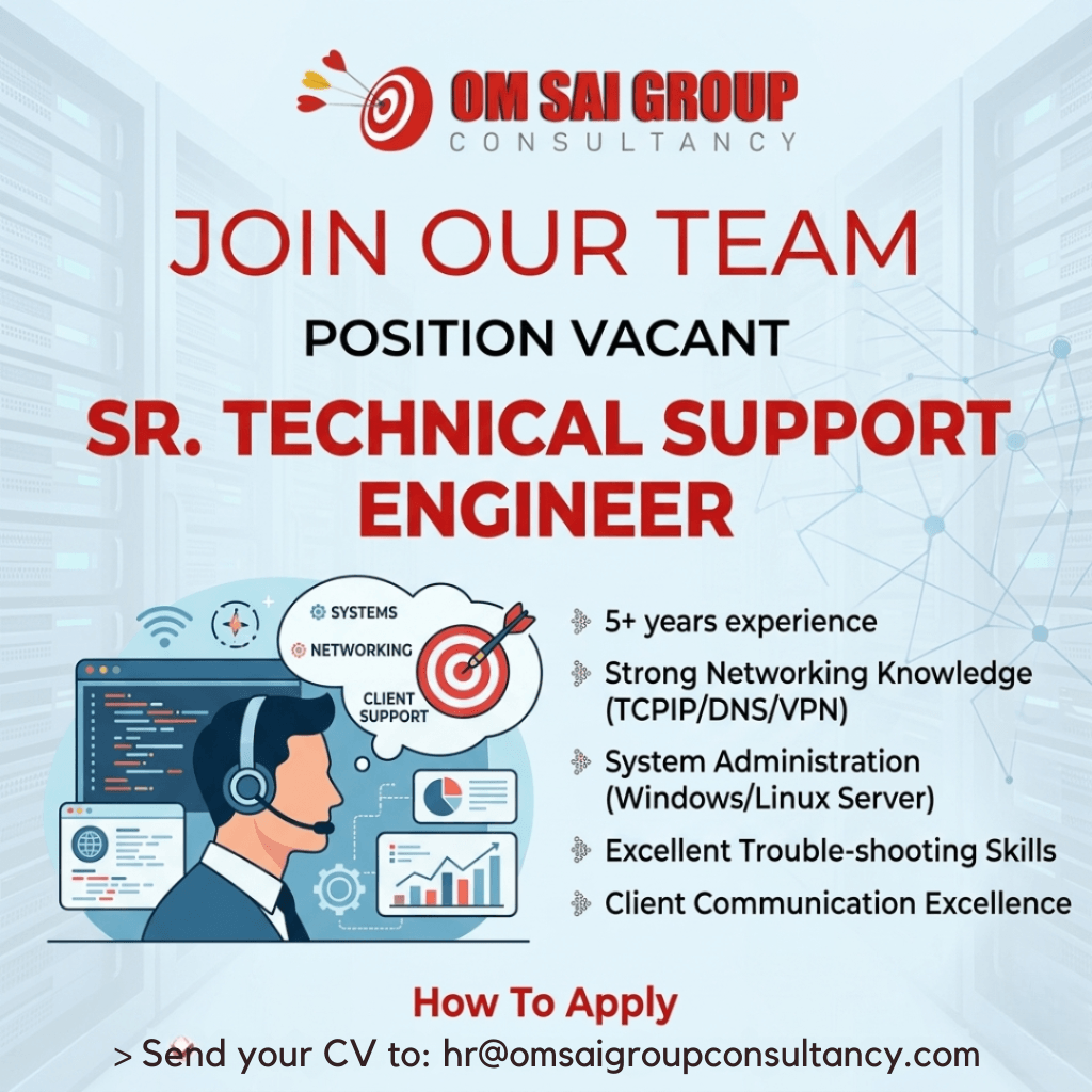 position vacant or designation sr technical support engineer