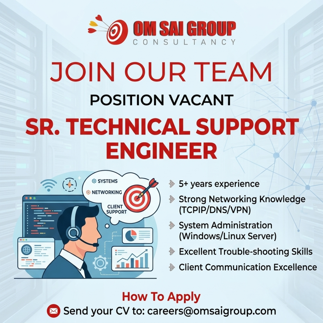 position vacant or designation sr technical support engineer